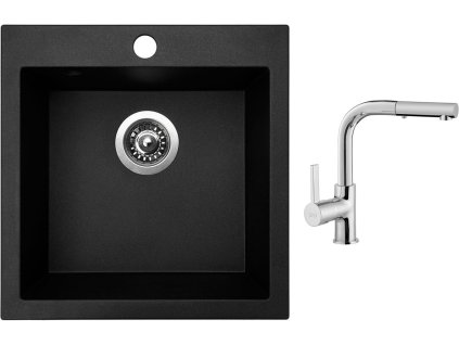 Granitový dřez Sinks VIVA 455 Granblack + Dřezová baterie Sinks ENIGMA S chrom + Čistící pasta Sinks na dřezy