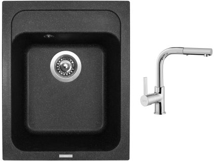 Granitový dřez Sinks CLASSIC 400 Granblack + Dřezová baterie Sinks ENIGMA S chrom + Čistící pasta Sinks na dřezy