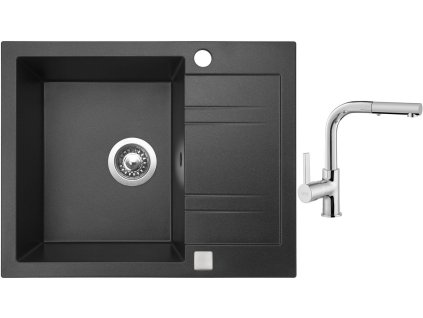 Granitový dřez Sinks LINEA 600 Granblack + Dřezová baterie Sinks ENIGMA S chrom