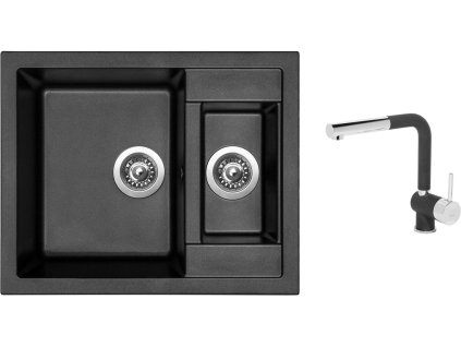 Granitový dřez Sinks CRYSTAL 615.1 Metalblack + Dřezová baterie Sinks MIX 3 P Metalblack