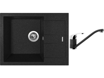 Granitový dřez Sinks AMANDA 650 Granblack + Dřezová baterie Sinks Pronto Grandblack