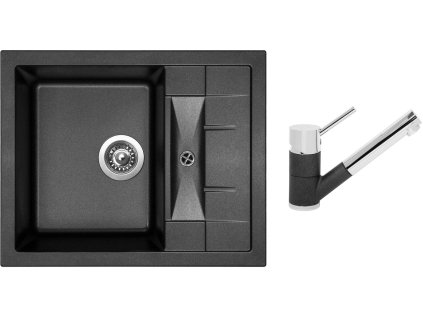 Granitový dřez Sinks CRYSTAL 615 Metalblack + Dřezová baterie Sinks MIX 4000 P Metalblack