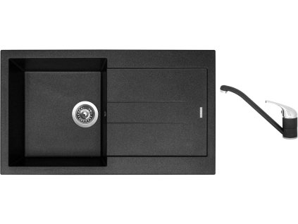 Granitový dřez Sinks AMANDA 860 Metalblack + Dřezová baterie Sinks CAPRI 4 Metalblack