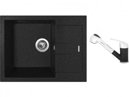 Granitový dřez Sinks AMANDA 650 Granblack + Dřezová baterie Sinks CAPRI 4 S Granblack + Čistící pasta Sinks na dřezy
