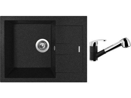 Granitový dřez Sinks AMANDA 650 Granblack + Dřezová baterie Sinks LEGENDA S Granblack + Čistící pasta Sinks na dřezy