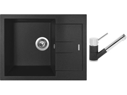 Granitový dřez Sinks AMANDA 650 Metalblack + Dřezová baterie Sinks MIX 4000 P Metalblack