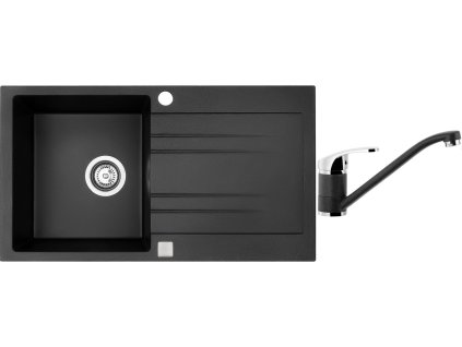 Granitový dřez Sinks RAPID 780 Granblack + Dřezová baterie Sinks Pronto Grandblack + Čistící pasta Sinks na dřezy