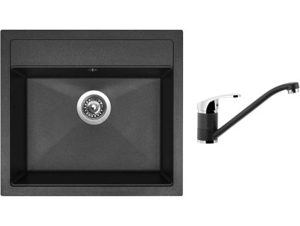 Granitový dřez Sinks SOLO 560 Granblack + Dřezová baterie Sinks Pronto Grandblack + Čistící pasta Sinks na dřezy