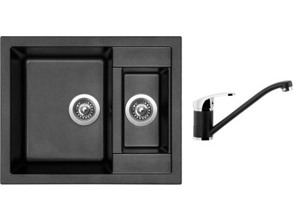 Granitový dřez Sinks CRYSTAL 615.1 Metalblack + Dřezová baterie Sinks PRONTO Metalblack