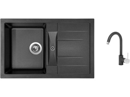 Granitový dřez Sinks CRYSTAL 780 Metalblack + Dřezová baterie Sinks MIX 35 Metalblack + Čistící pasta Sinks na dřezy
