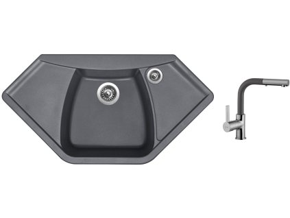 Granitový dřez Sinks NAIKY 980 Titanium + Dřezová baterie Sinks ENIGMA S Titanium + Čistící pasta Sinks na dřezy