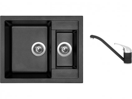 Granitový dřez Sinks CRYSTAL 615.1 Metalblack + Dřezová baterie Sinks CAPRI 4 Metalblack