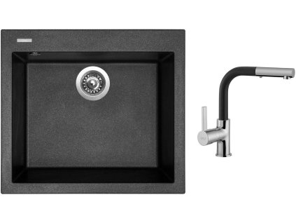 Granitový dřez Sinks CUBE 560 Metalblack + Dřezová baterie Sinks ENIGMA S Metalblack