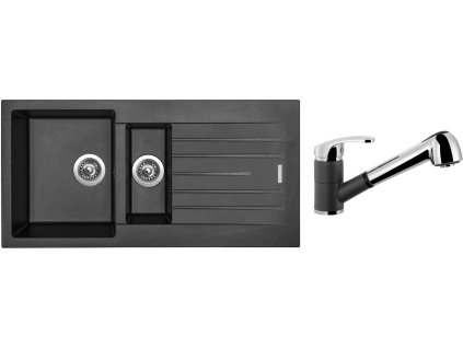 Granitový dřez Sinks PERFECTO 1000.1 Metalblack + Dřezová baterie Sinks LEGENDA S Metalblack