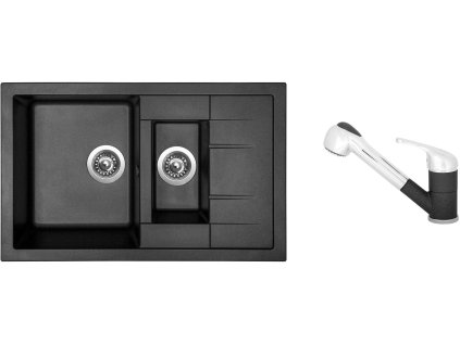 Granitový dřez Sinks CRYSTAL 780.1 Metalblack + Dřezová baterie Sinks CAPRI 4 S Metalblack