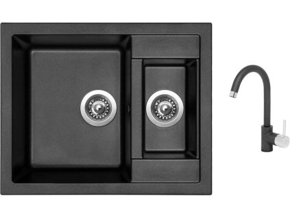 Granitový dřez Sinks CRYSTAL 615.1 Metalblack + Dřezová baterie Sinks MIX 35 Metalblack