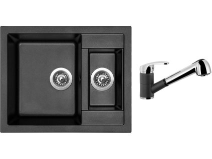 Granitový dřez Sinks CRYSTAL 615.1 Metalblack + Dřezová baterie Sinks LEGENDA S Metalblack