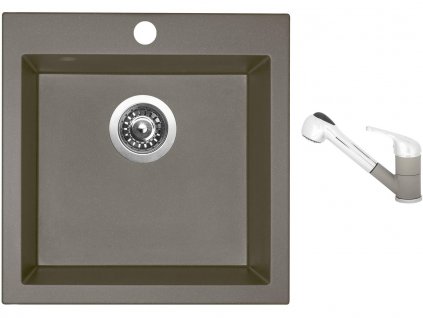 Granitový dřez Sinks VIVA 455 Truffle + Dřezová baterie Sinks CAPRI 4 S Truffle + Čistící pasta Sinks na dřezy