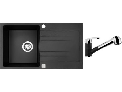 Granitový dřez Sinks RAPID 780 Granblack + Dřezová baterie Sinks LEGENDA S Granblack + Čistící pasta Sinks na dřezy