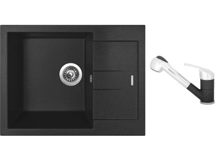 Granitový dřez Sinks AMANDA 650 Metalblack + Dřezová baterie Sinks CAPRI 4 S Metalblack + Čistící pasta Sinks na dřezy