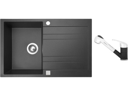 Granitový dřez Sinks GRANDE 800 Granblack + Dřezová baterie Sinks CAPRI 4 S Granblack + Čistící pasta Sinks na dřezy