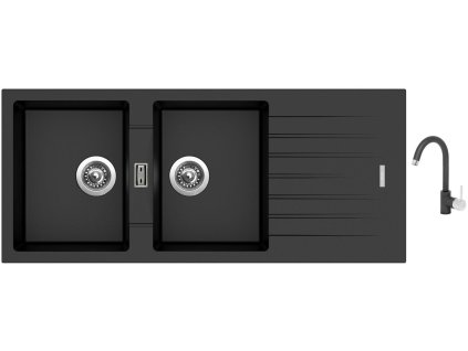 Granitový dřez Sinks PERFECTO 1160 DUO Metalblack + Dřezová baterie Sinks MIX 35 Metalblack