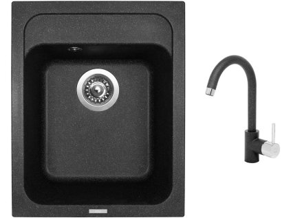 Granitový dřez Sinks CLASSIC 400 Granblack + Dřezová baterie Sinks MIX 35 Granblack
