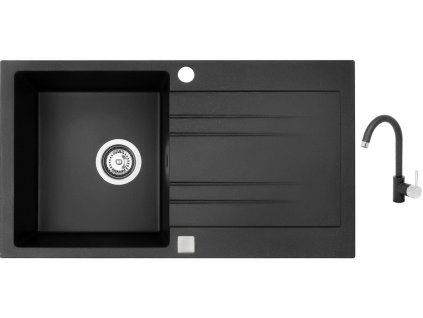 Granitový dřez Sinks RAPID 780 Granblack + Dřezová baterie Sinks MIX 35 Granblack + Čistící pasta Sinks na dřezy
