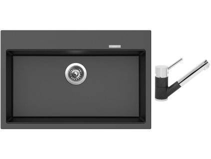 Granitový dřez Sinks MAXIMO 780 Metalblack + Dřezová baterie Sinks MIX 4000 P Metalblack + Čistící pasta Sinks na dřezy