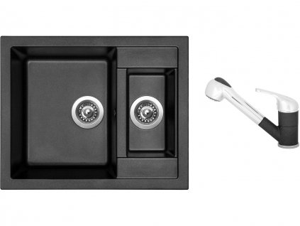 Granitový dřez Sinks CRYSTAL 615.1 Metalblack + Dřezová baterie Sinks CAPRI 4 S Metalblack