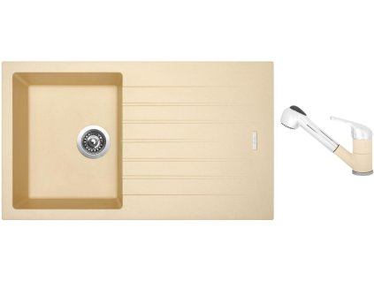 Granitový dřez Sinks PERFECTO 860 Sahara + Dřezová baterie Sinks CAPRI 4 S Sahara + Čistící pasta Sinks na dřezy