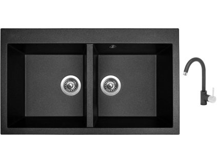 Granitový dřez Sinks AMANDA 860 DUO Metalblack + Dřezová baterie Sinks MIX 35 Metalblack + Čistící pasta Sinks na dřezy