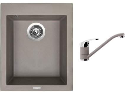 Granitový dřez Sinks CUBE 410 Truffle + Dřezová baterie Sinks Pronto Truffle + Čistící pasta Sinks na dřezy