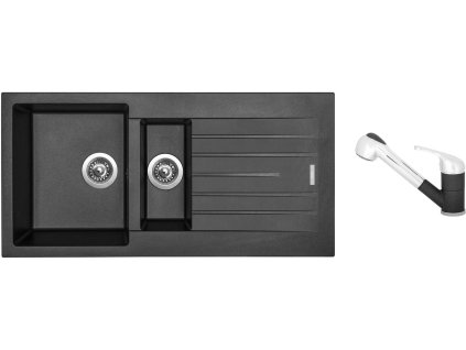 Granitový dřez Sinks PERFECTO 1000.1 Metalblack + Dřezová baterie Sinks CAPRI 4 S Metalblack