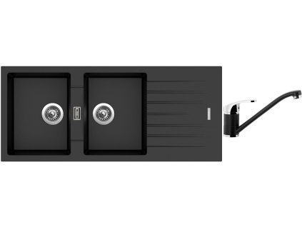 Granitový dřez Sinks PERFECTO 1160 DUO Metalblack + Dřezová baterie Sinks PRONTO Metalblack