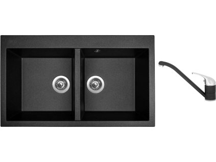 Granitový dřez Sinks AMANDA 860 DUO Metalblack + Dřezová baterie Sinks CAPRI 4 Metalblack + Čistící pasta Sinks na dřezy