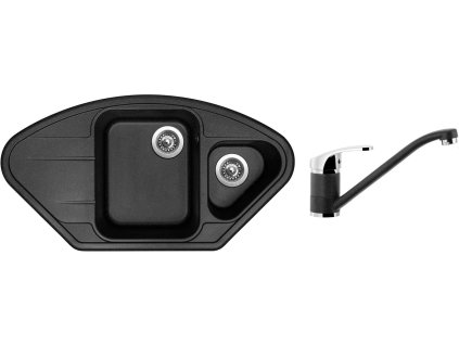 Granitový dřez Sinks LOTUS 960.1 Granblack + Dřezová baterie Sinks Pronto Grandblack + Čistící pasta Sinks na dřezy