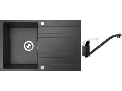 Granitový dřez Sinks GRANDE 800 Granblack + Dřezová baterie Sinks Pronto Grandblack + Čistící pasta Sinks na dřezy