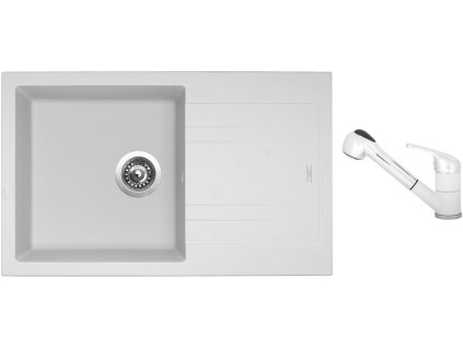 Granitový dřez Sinks LINEA 780 N Milk + Dřezová baterie Sinks CAPRI 4 S Milk + Čistící pasta Sinks na dřezy