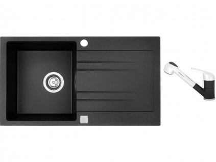Granitový dřez Sinks RAPID 780 Granblack + Dřezová baterie Sinks CAPRI 4 S Granblack + Čistící pasta Sinks na dřezy