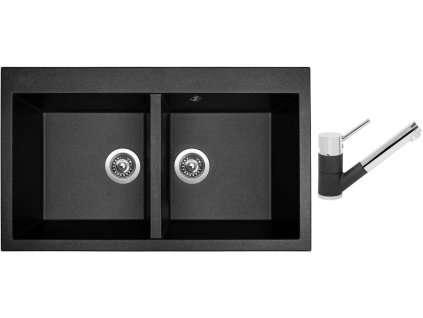 Granitový dřez Sinks AMANDA 860 DUO Metalblack + Dřezová baterie Sinks MIX 4000 P Metalblack + Čistící pasta Sinks na dřezy