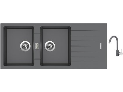 Granitový dřez Sinks PERFECTO 1160 DUO Titanium + Dřezová baterie Sinks MIX 35 Titanium + Čistící pasta Sinks na dřezy