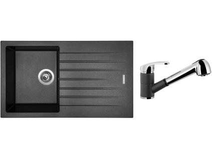 Granitový dřez Sinks PERFECTO 860 Metalblack + Dřezová baterie Sinks LEGENDA S Metalblack + Čistící pasta Sinks na dřezy