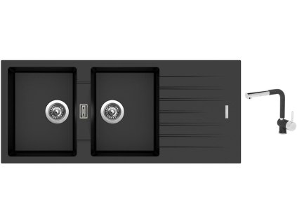 Granitový dřez Sinks PERFECTO 1160 DUO Metalblack + Dřezová baterie Sinks MIX 3 P Metalblack