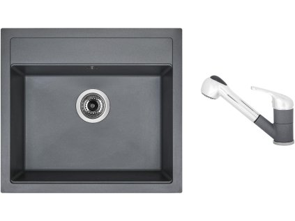 Granitový dřez Sinks SOLO 560 Titanium + Dřezová baterie Sinks CAPRI 4 S Titanium + Čistící pasta Sinks na dřezy