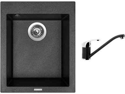 Granitový dřez Sinks CUBE 410 Metalblack + Dřezová baterie Sinks PRONTO Metalblack