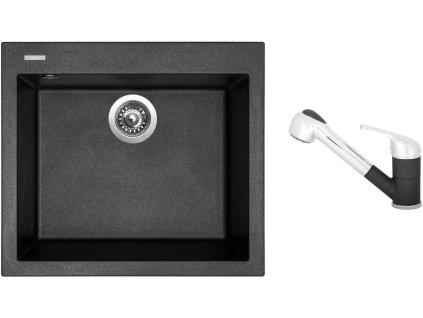 Granitový dřez Sinks CUBE 560 Metalblack + Dřezová baterie Sinks CAPRI 4 S Metalblack