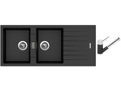 Granitový dřez Sinks PERFECTO 1160 DUO Metalblack + Dřezová baterie Sinks MIX 4000 P Metalblack