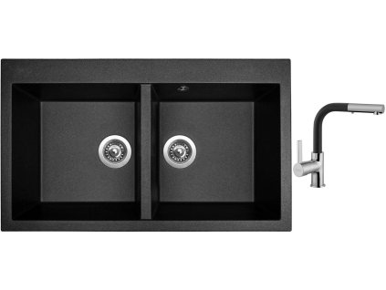 Granitový dřez Sinks AMANDA 860 DUO Metalblack + Dřezová baterie Sinks ENIGMA S Metalblack + Čistící pasta Sinks na dřezy