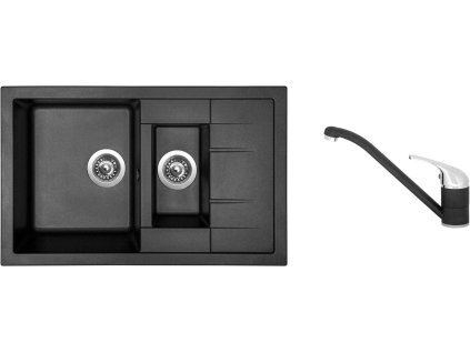 Granitový dřez Sinks CRYSTAL 780.1 Metalblack + Dřezová baterie Sinks CAPRI 4 Metalblack